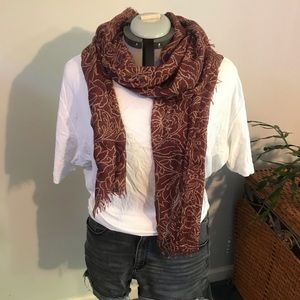 Dark red floral pattern scarf